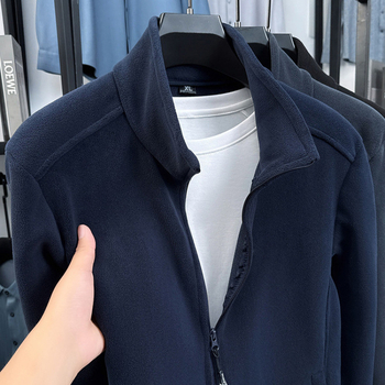 Jachetă cu fermoar, fleece cu față dublă, fleece de iarnă gros, țesătură principală din vinilon, mâneci lungi, fără glugă