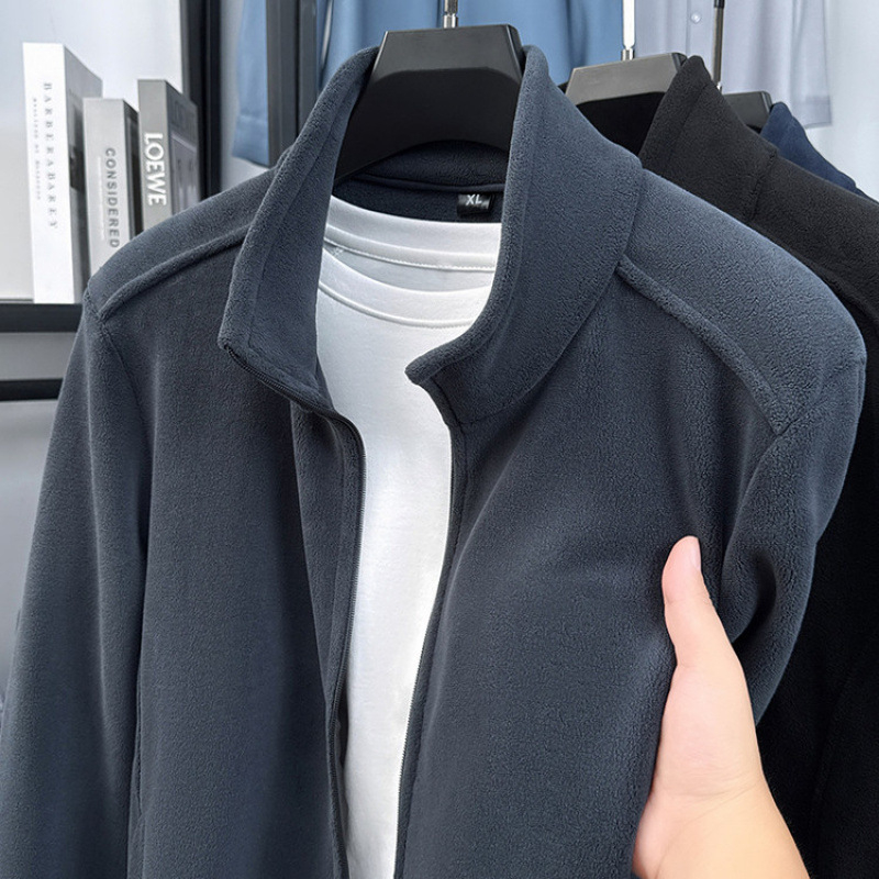 Jachetă cu fermoar, fleece cu față dublă, fleece de iarnă gros, țesătură principală din vinilon, mâneci lungi, fără glugă