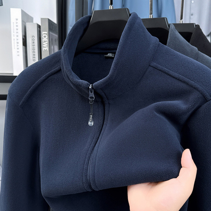 Jachetă cu fermoar, fleece cu față dublă, fleece de iarnă gros, țesătură principală din vinilon, mâneci lungi, fără glugă