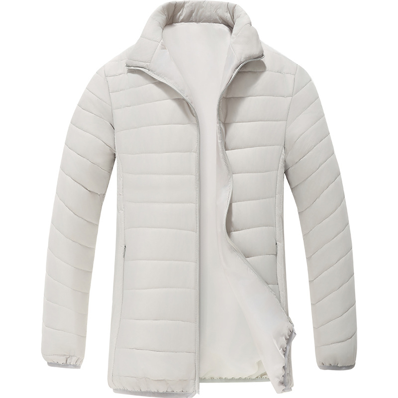 Jachetă bărbătească din bumbac – guler înalt, nasturi pe un rând, căptușeală acetat, umplutură din bumbac, buzunare patch 3D