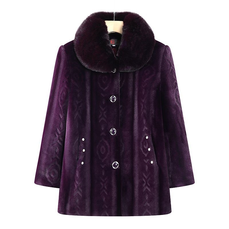 Palton de iarnă pentru femei de vârstă mijlocie și în vârstă, cu căptușeală de fleece, model geometric, stil casual, compoziție: spandex 80–90% + poliester 80–90%, lungime medie 50–65 cm, sezon iarna 2024