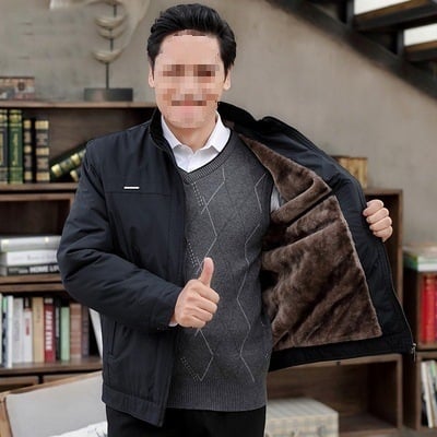 Muška zimska jakna od corduroy pamuka s kapuljom, stojeći ovratnik, zip, debelo podstavljeno — za starije muškarce