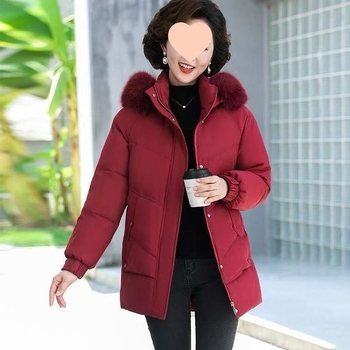 Geacă de puf pentru femei J5C – lungime medie, groasă, guler înalt, conținut puf 50%, umplere: puf alb de rață