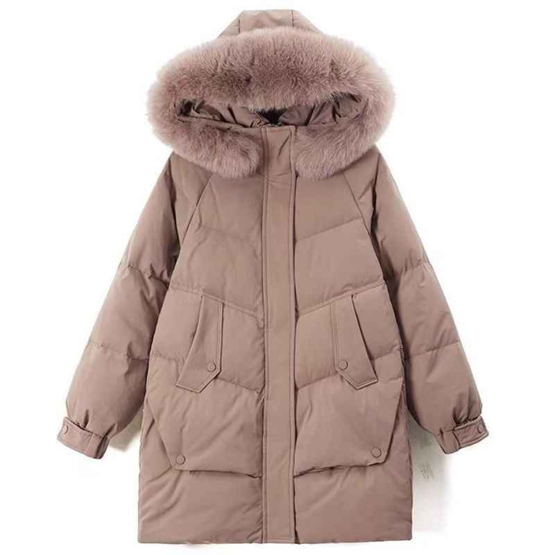 Geacă de puf pentru femei J5C – lungime medie, groasă, guler înalt, conținut puf 50%, umplere: puf alb de rață