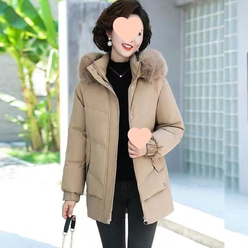 Geacă de puf pentru femei J5C – lungime medie, groasă, guler înalt, conținut puf 50%, umplere: puf alb de rață