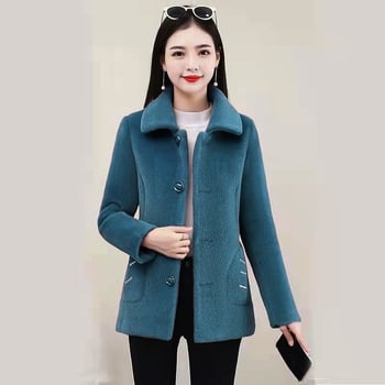 Зимно палто от имитационна агнешка вълна, двойно лицево велурено и подплатено, смачкана текстура, полиестерни смеси 50-70% и 30-50%