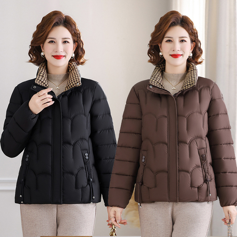 Moteriška medvilninė pūkuota striukė, poliesterio audinys, elegantiškas kasdienis stilius, spausdintas dizainas, trumpas kirpimas