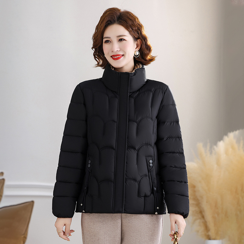 Moteriška medvilninė pūkuota striukė, poliesterio audinys, elegantiškas kasdienis stilius, spausdintas dizainas, trumpas kirpimas