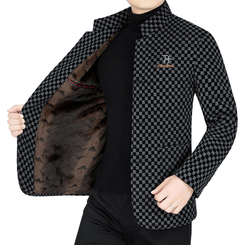 Muški zimski kaput od vune s flis podstavom, debeli, s uspravnim ovratnikom, ležerno i elegantno