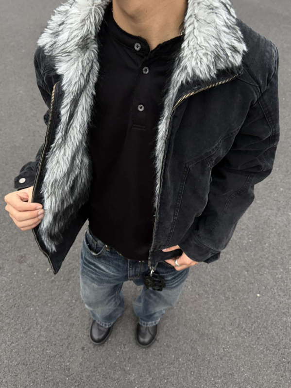 Bavlnená bunda s polyesterovou podšívkou, stojací golier, zips, voľný strih, hrubá na zimu