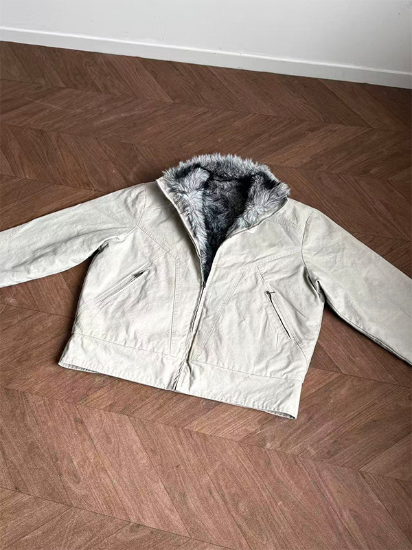 Bavlnená bunda s polyesterovou podšívkou, stojací golier, zips, voľný strih, hrubá na zimu