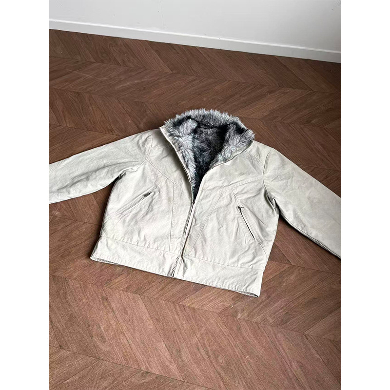 Bavlnená bunda s polyesterovou podšívkou, stojací golier, zips, voľný strih, hrubá na zimu