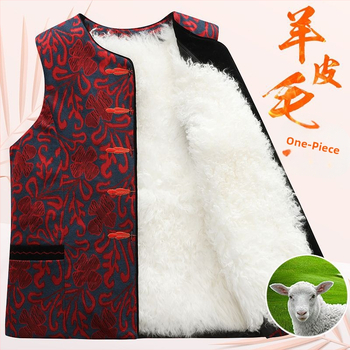 Žiemos vilnonė liemenė su įmontuota kailiena vidutinio amžiaus ir vyresnėms moterims, pagrindinis audinys PVC, antrasis audinys Kitas 30–50%, Kinijos stilius, literatūrinis retro, pavasaris 2025