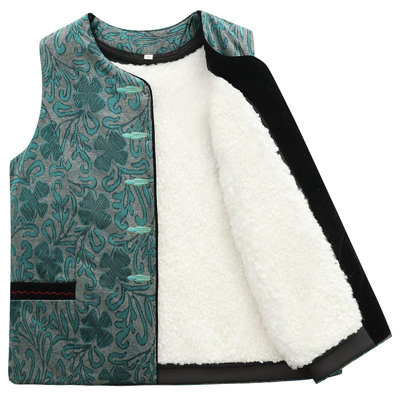 Žiemos vilnonė liemenė su įmontuota kailiena vidutinio amžiaus ir vyresnėms moterims, pagrindinis audinys PVC, antrasis audinys Kitas 30–50%, Kinijos stilius, literatūrinis retro, pavasaris 2025