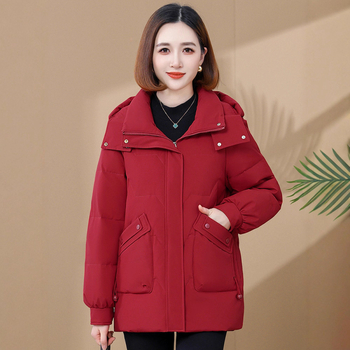 Női tollkabát kacsapúppal, 81–85% tolltartalom, vastag és meleg, gallér nélkül, cipzárral, pamut anyag, ősz 2025