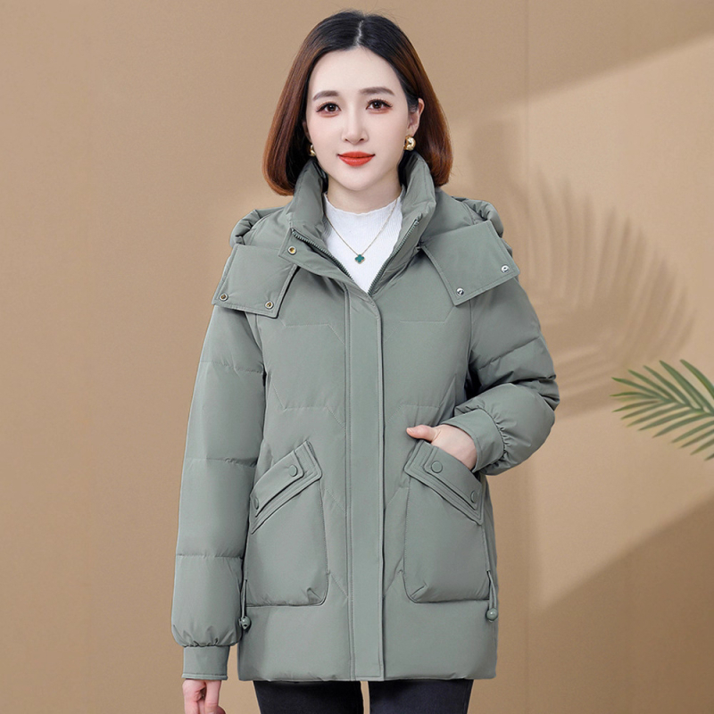 Női tollkabát kacsapúppal, 81–85% tolltartalom, vastag és meleg, gallér nélkül, cipzárral, pamut anyag, ősz 2025