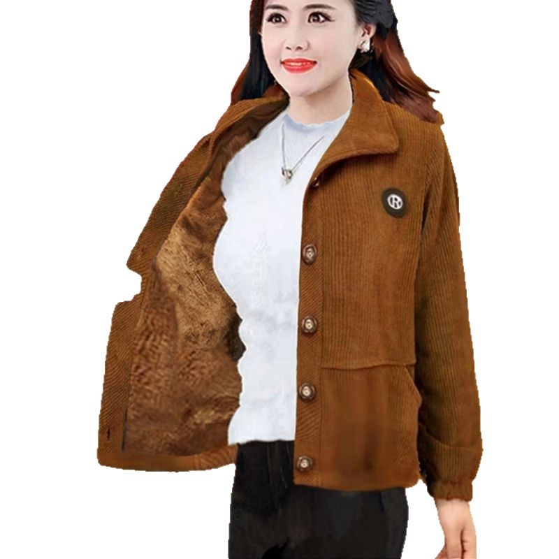 Moterų kordurojinis švarkas be kaklo, vienspalvis raštas, poliesterio audinys, elegantiškas kasdienis žiemos stilius, 2025 žiema