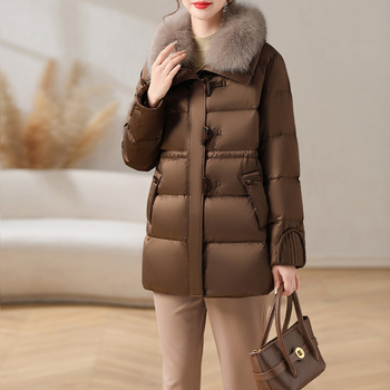 Pehelydzseki róka szőrrel (kivehető), téli 2024, vastag szigetelés, fehér kacsa tolltöltet, bő szabás