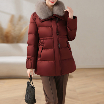 Pehelydzseki róka szőrrel (kivehető), téli 2024, vastag szigetelés, fehér kacsa tolltöltet, bő szabás