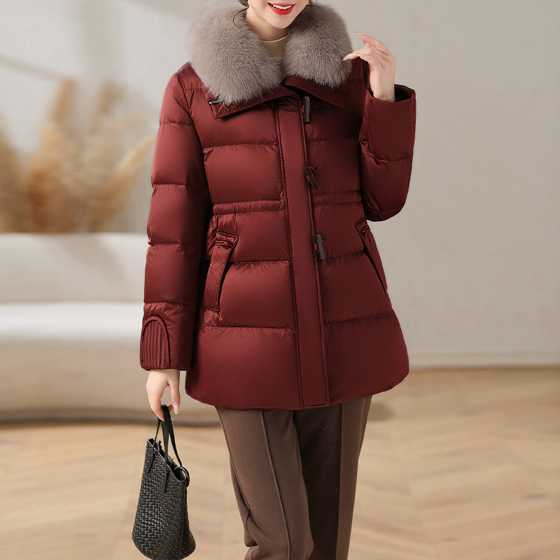 Pehelydzseki róka szőrrel (kivehető), téli 2024, vastag szigetelés, fehér kacsa tolltöltet, bő szabás