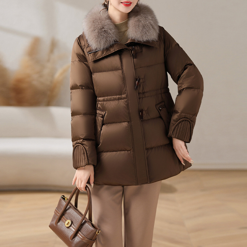 Pehelydzseki róka szőrrel (kivehető), téli 2024, vastag szigetelés, fehér kacsa tolltöltet, bő szabás