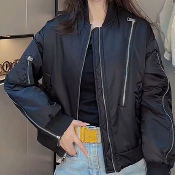 Ženska kratka quilted bomber jakna, proljeće-jesen 2025, mala veličina, dvostruki sloj izolacije