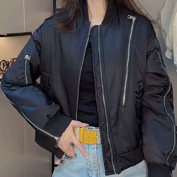 Ženska kratka quilted bomber jakna, proljeće-jesen 2025, mala veličina, dvostruki sloj izolacije