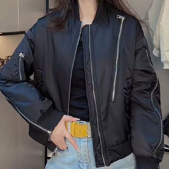 Ženska kratka quilted bomber jakna, proljeće-jesen 2025, mala veličina, dvostruki sloj izolacije