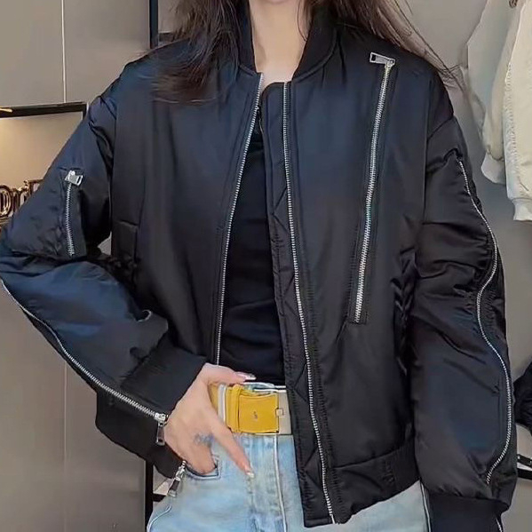 Ženska kratka quilted bomber jakna, proljeće-jesen 2025, mala veličina, dvostruki sloj izolacije