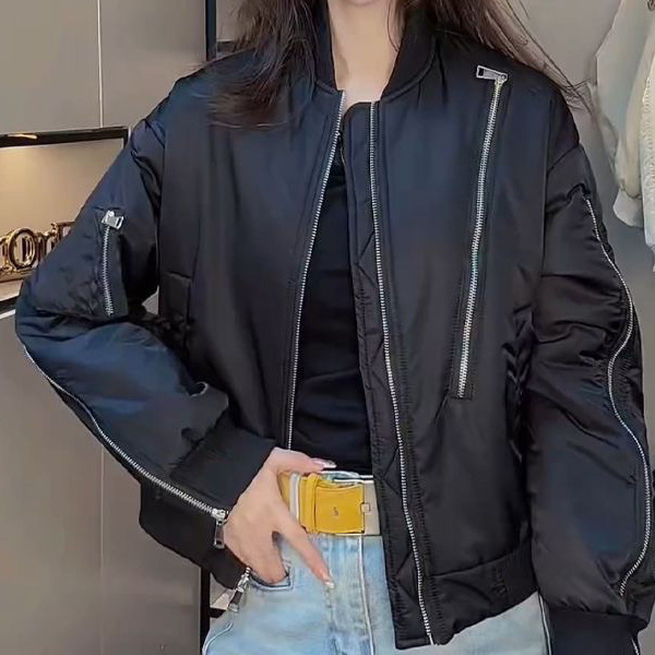 Ženska kratka quilted bomber jakna, proljeće-jesen 2025, mala veličina, dvostruki sloj izolacije