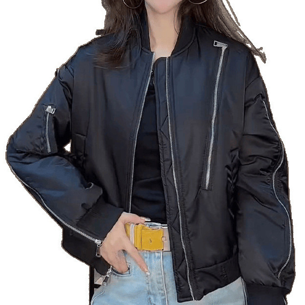 Ženska kratka quilted bomber jakna, proljeće-jesen 2025, mala veličina, dvostruki sloj izolacije