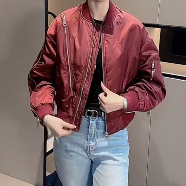 Ženska kratka quilted bomber jakna, proljeće-jesen 2025, mala veličina, dvostruki sloj izolacije