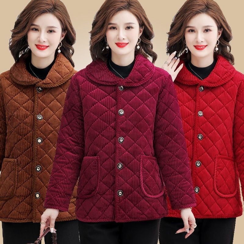 Дамско Corduroy палто с пълнеж от полиестер-памук, дебело топло зимно яке с ревери, свободен силует, дълги ръкави, закопчаване с катарами