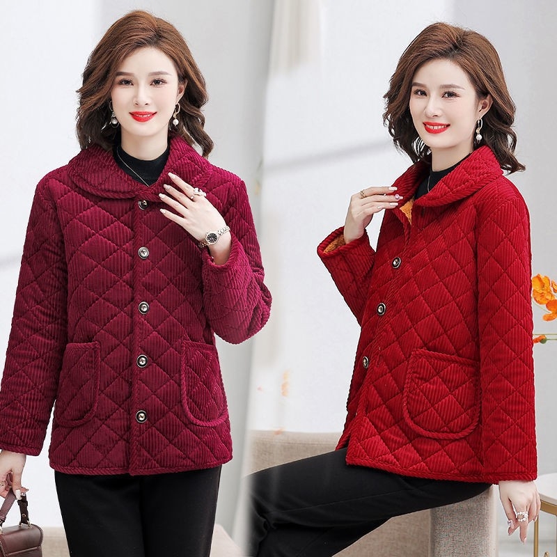 Дамско Corduroy палто с пълнеж от полиестер-памук, дебело топло зимно яке с ревери, свободен силует, дълги ръкави, закопчаване с катарами