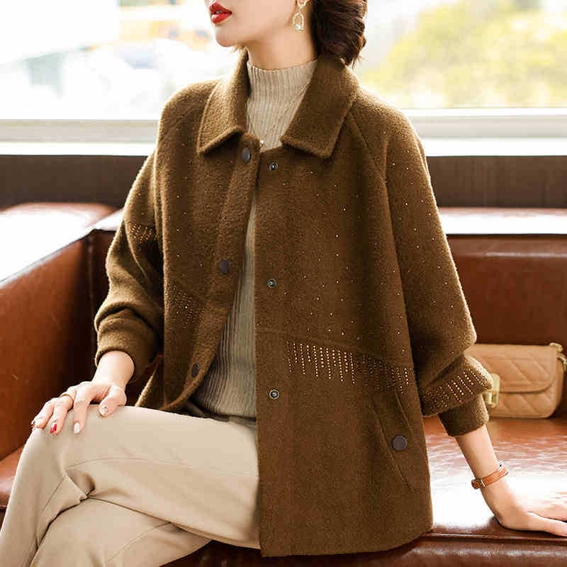 Mingxuan Chun vilnos-poliesterio derinio paltas, 2025 m. pavasaris, laisvalaikio stilius, trumpas paltas, ilgis 50–65 cm, 80–90% poliesterio