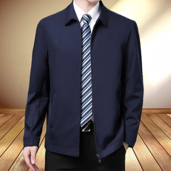 Sacou minimalist pentru bărbați, cu rever și fermoar, croială lejeră, poliester subțire, pentru primăvară-toamnă