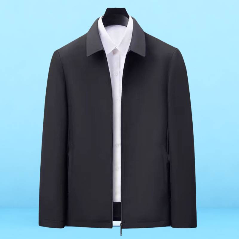 Sacou minimalist pentru bărbați, cu rever și fermoar, croială lejeră, poliester subțire, pentru primăvară-toamnă