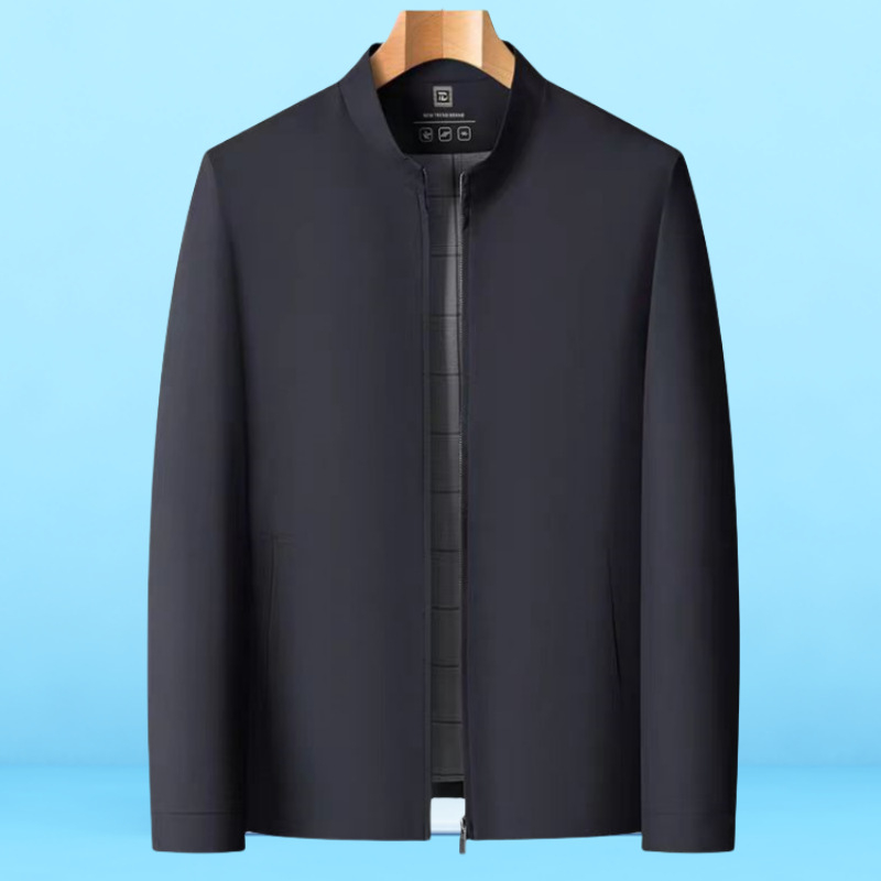 Sacou minimalist pentru bărbați, cu rever și fermoar, croială lejeră, poliester subțire, pentru primăvară-toamnă