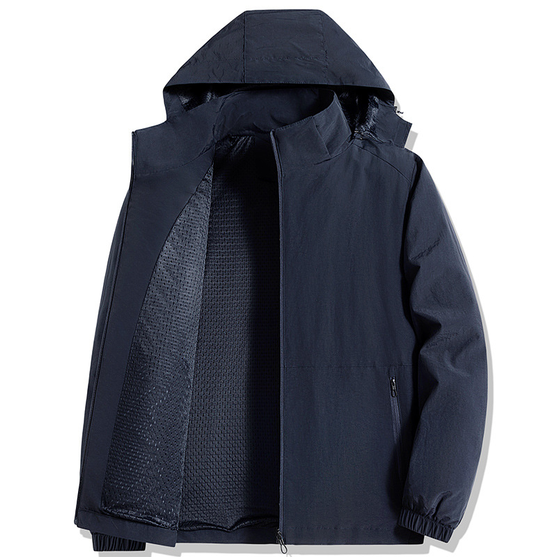 Geacă pentru bărbați cu glugă și guler înalt – Poliester; Impermeabil; Rezistent la vânt; Absorbția umidității; Croială ajustată; Primăvară-Toamnă