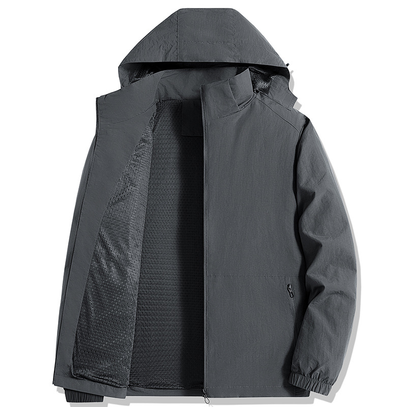 Geacă pentru bărbați cu glugă și guler înalt – Poliester; Impermeabil; Rezistent la vânt; Absorbția umidității; Croială ajustată; Primăvară-Toamnă