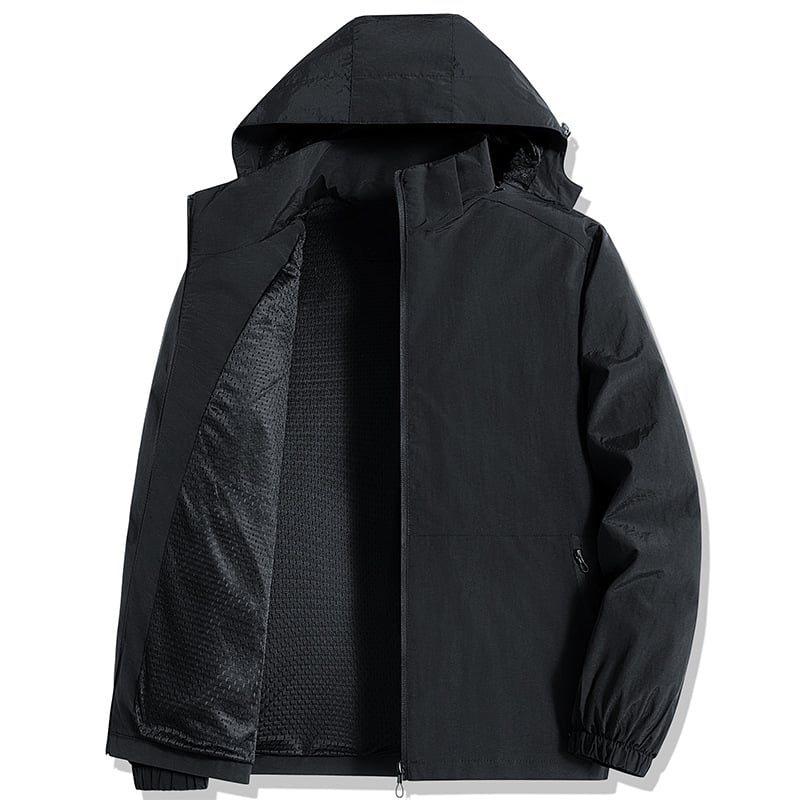 Geacă pentru bărbați cu glugă și guler înalt – Poliester; Impermeabil; Rezistent la vânt; Absorbția umidității; Croială ajustată; Primăvară-Toamnă