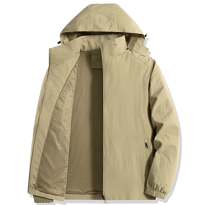 Geacă pentru bărbați cu glugă și guler înalt – Poliester; Impermeabil; Rezistent la vânt; Absorbția umidității; Croială ajustată; Primăvară-Toamnă