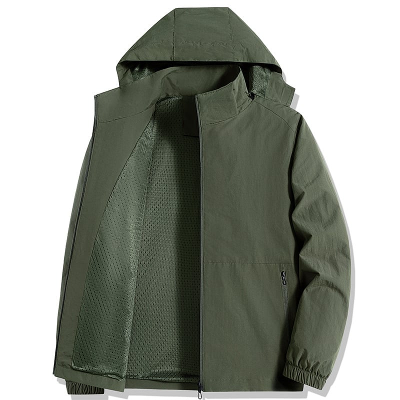 Geacă pentru bărbați cu glugă și guler înalt – Poliester; Impermeabil; Rezistent la vânt; Absorbția umidității; Croială ajustată; Primăvară-Toamnă