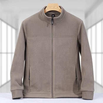 Geacă de bărbați cu guler înalt, fermoar, căptușeală fleece, rezistent la vânt, durabilă pentru toamnă