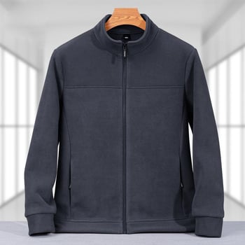 Geacă de bărbați cu guler înalt, fermoar, căptușeală fleece, rezistent la vânt, durabilă pentru toamnă