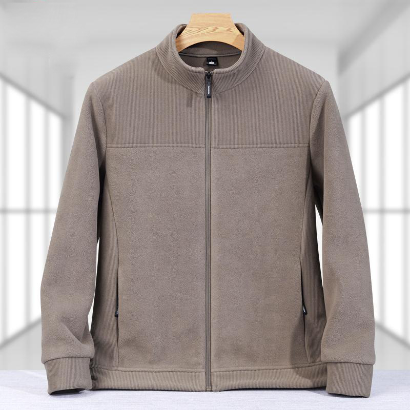 Geacă de bărbați cu guler înalt, fermoar, căptușeală fleece, rezistent la vânt, durabilă pentru toamnă