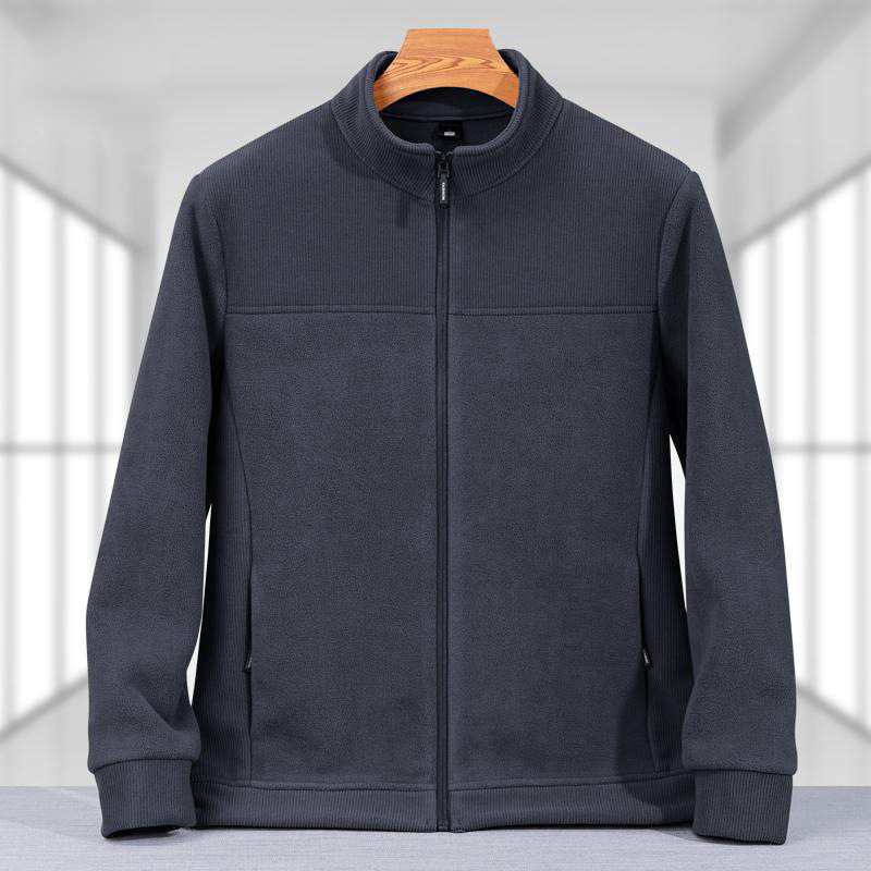 Geacă de bărbați cu guler înalt, fermoar, căptușeală fleece, rezistent la vânt, durabilă pentru toamnă