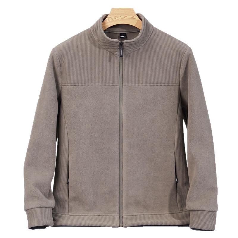 Geacă de bărbați cu guler înalt, fermoar, căptușeală fleece, rezistent la vânt, durabilă pentru toamnă
