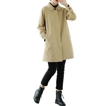 Palton de mijloc pentru femei — amestec poliester-elastan, mâneci lungi în croială prințesă, guler polo, închidere cu nasturi într-un singur rând, culoare solidă, vara 2025