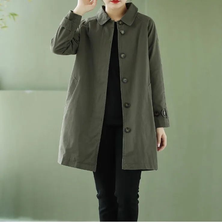 Palton de mijloc pentru femei — amestec poliester-elastan, mâneci lungi în croială prințesă, guler polo, închidere cu nasturi într-un singur rând, culoare solidă, vara 2025